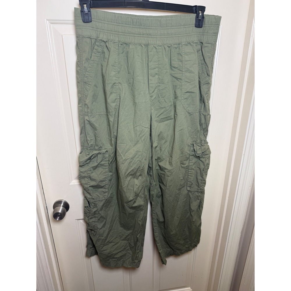 Aerie Womens Olive Green Cotton Cargo Pants XL Short Elastic Waist Wide Leg